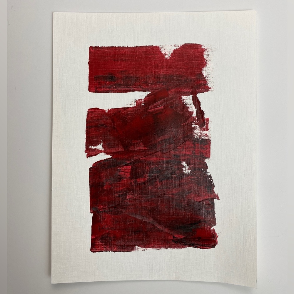 Abstract Acrylic Original Painting On Canvas Paper 9X12 Wall Art Red - Picture 2 of 6